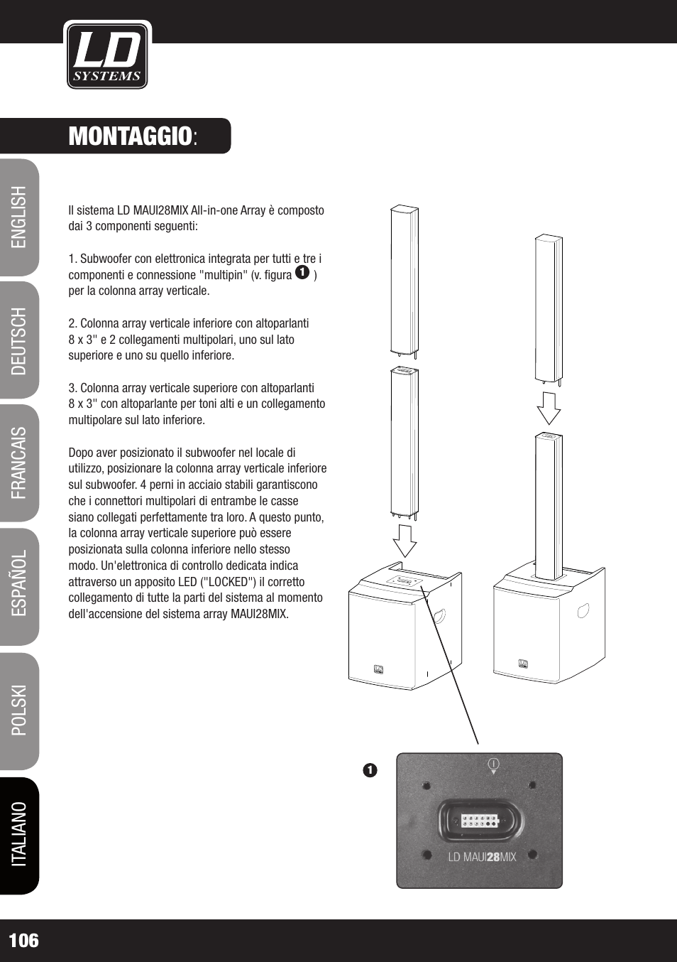 Montaggio : connessioni, comando e visualizzazione | LD Systems MAUI 28 MIX User Manual | Page 106 / 124