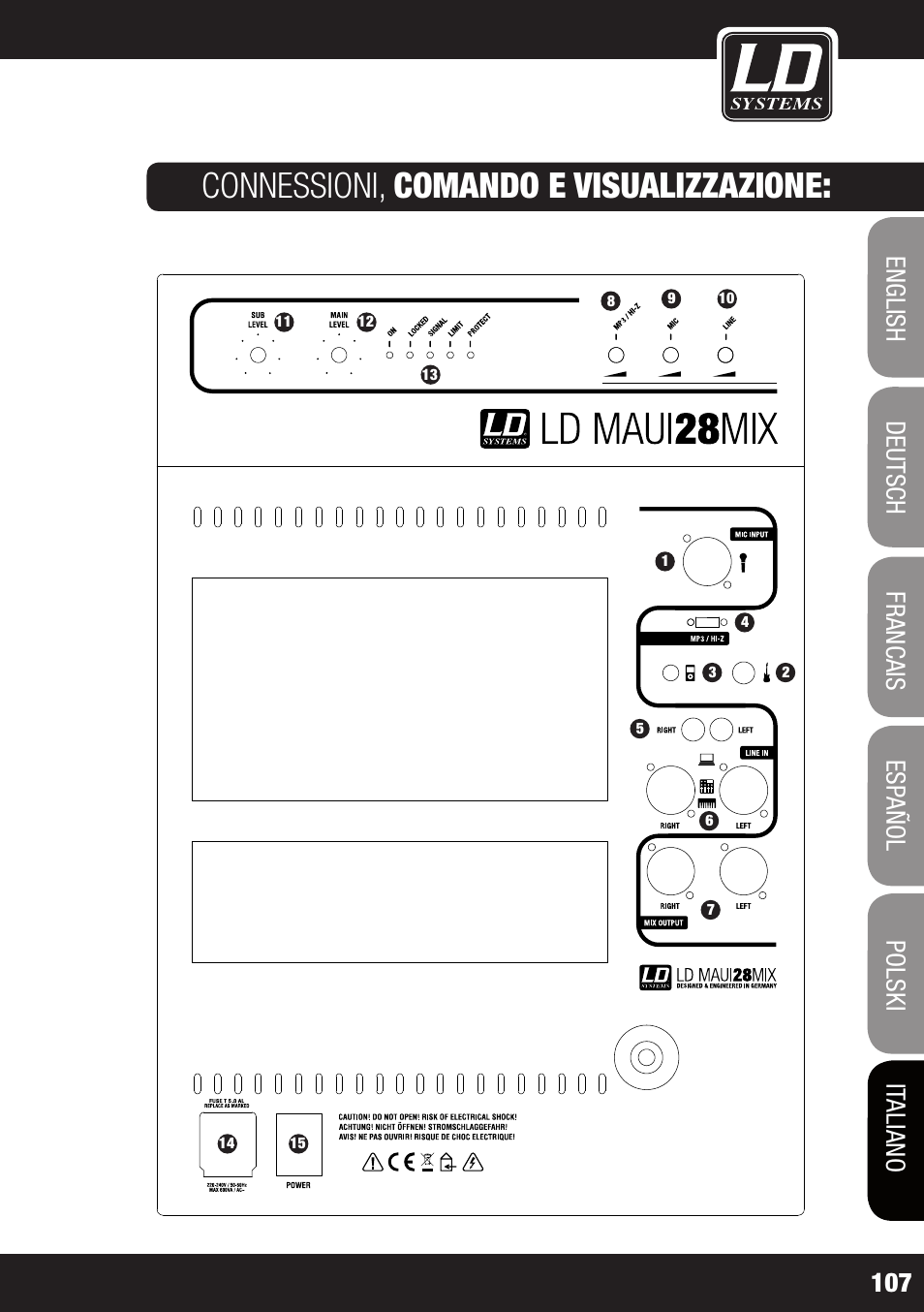 Connessioni, comando e visualizzazione | LD Systems MAUI 28 MIX User Manual | Page 107 / 124