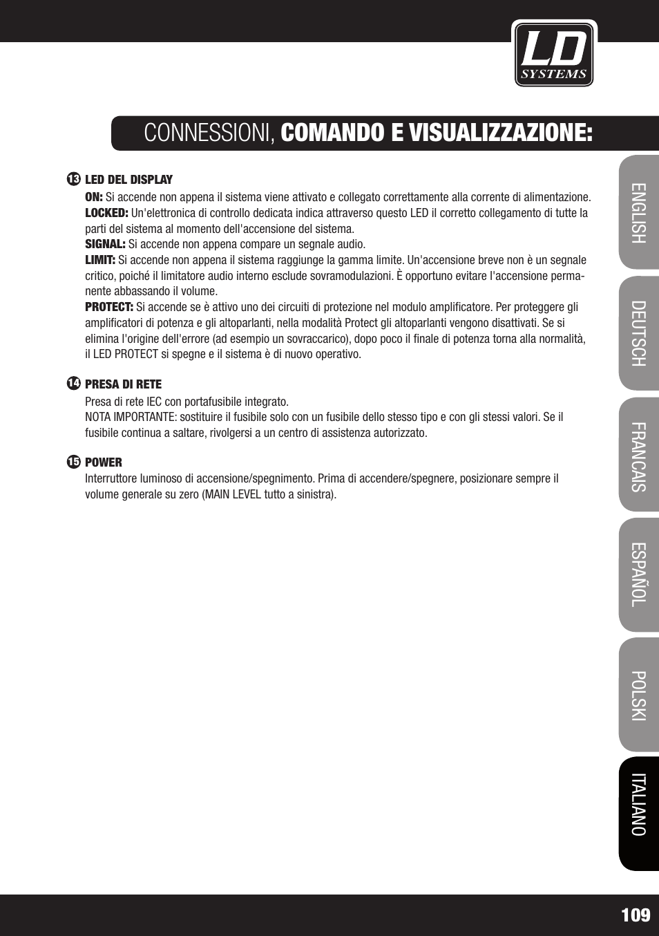 Connessioni, comando e visualizzazione | LD Systems MAUI 28 MIX User Manual | Page 109 / 124