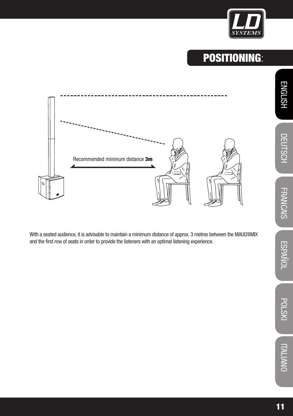Positioning | LD Systems MAUI 28 MIX User Manual | Page 11 / 124
