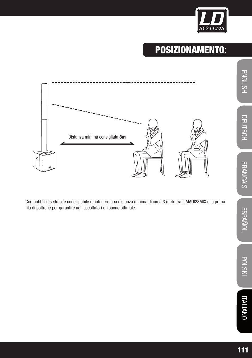 Posizionamento | LD Systems MAUI 28 MIX User Manual | Page 111 / 124