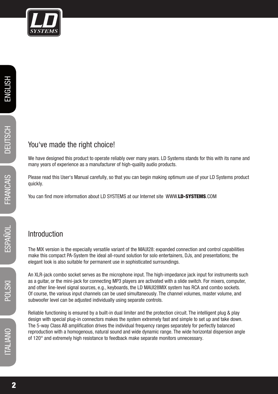 LD Systems MAUI 28 MIX User Manual | Page 2 / 124