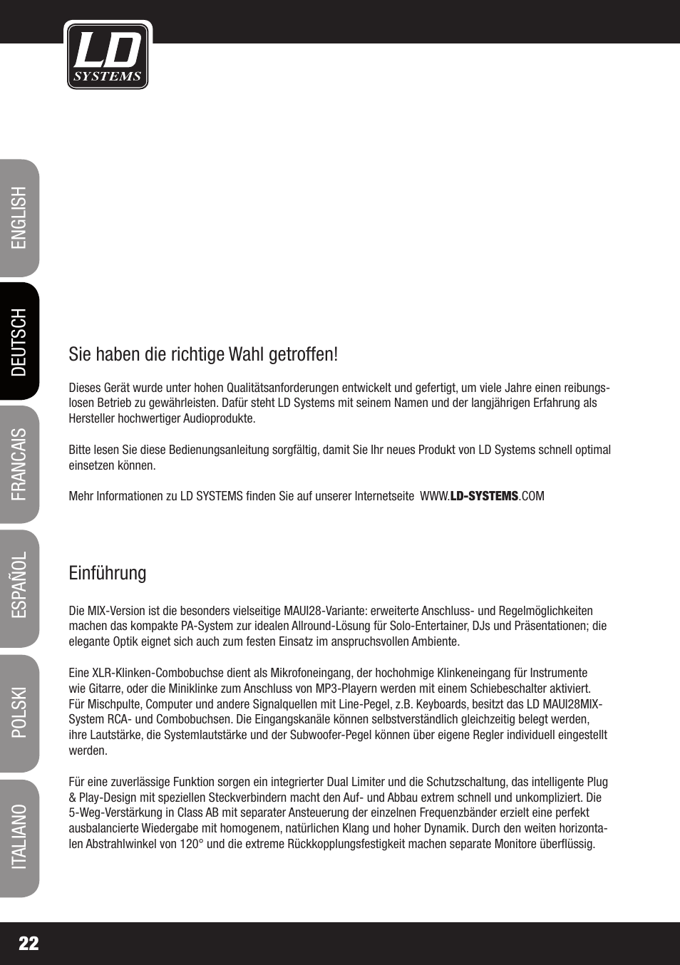 LD Systems MAUI 28 MIX User Manual | Page 22 / 124