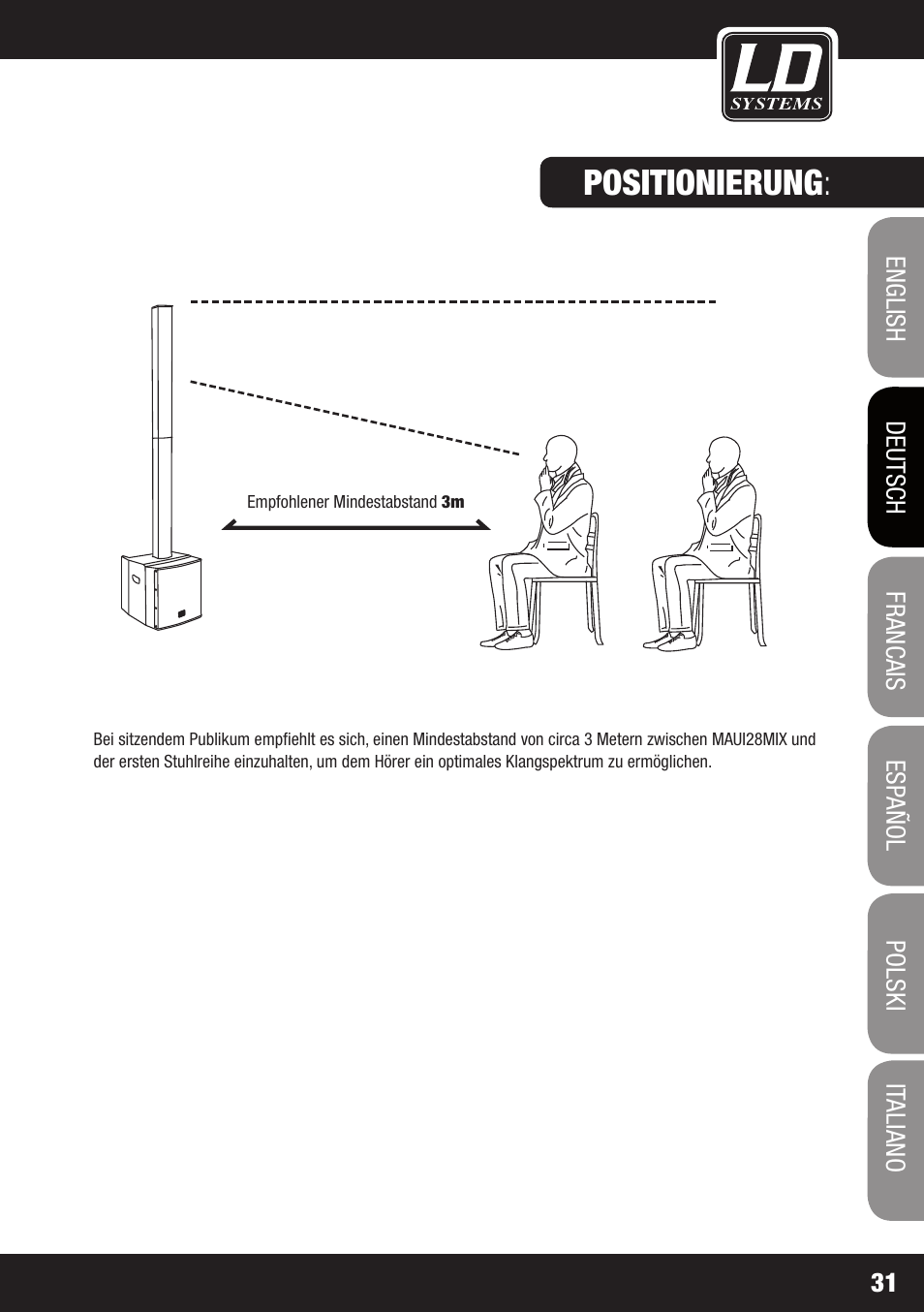 Positionierung | LD Systems MAUI 28 MIX User Manual | Page 31 / 124