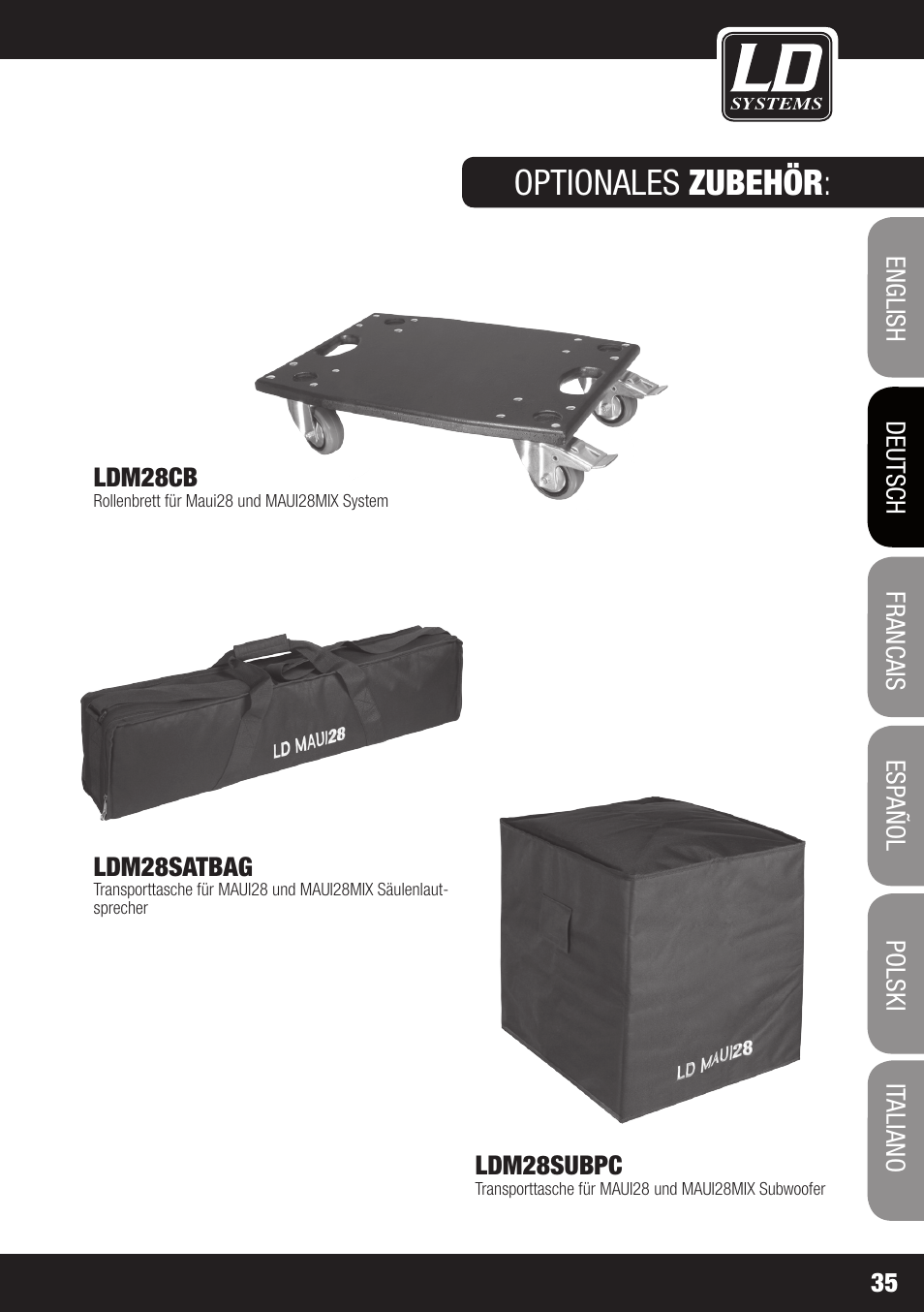 Optionales zubehör | LD Systems MAUI 28 MIX User Manual | Page 35 / 124