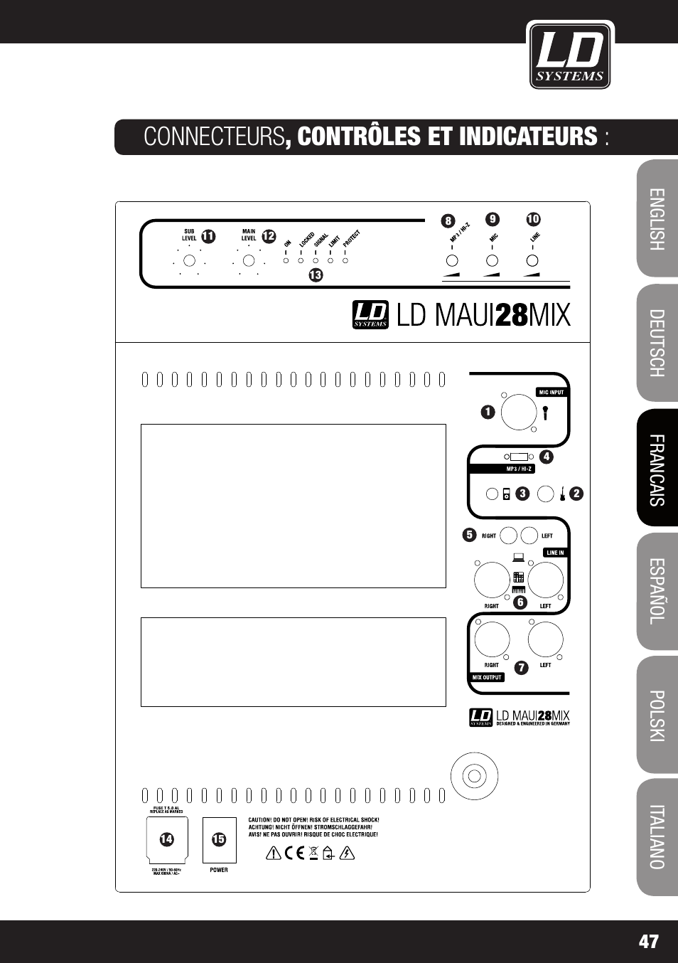 Connecteurs , contrôles et indicateurs | LD Systems MAUI 28 MIX User Manual | Page 47 / 124