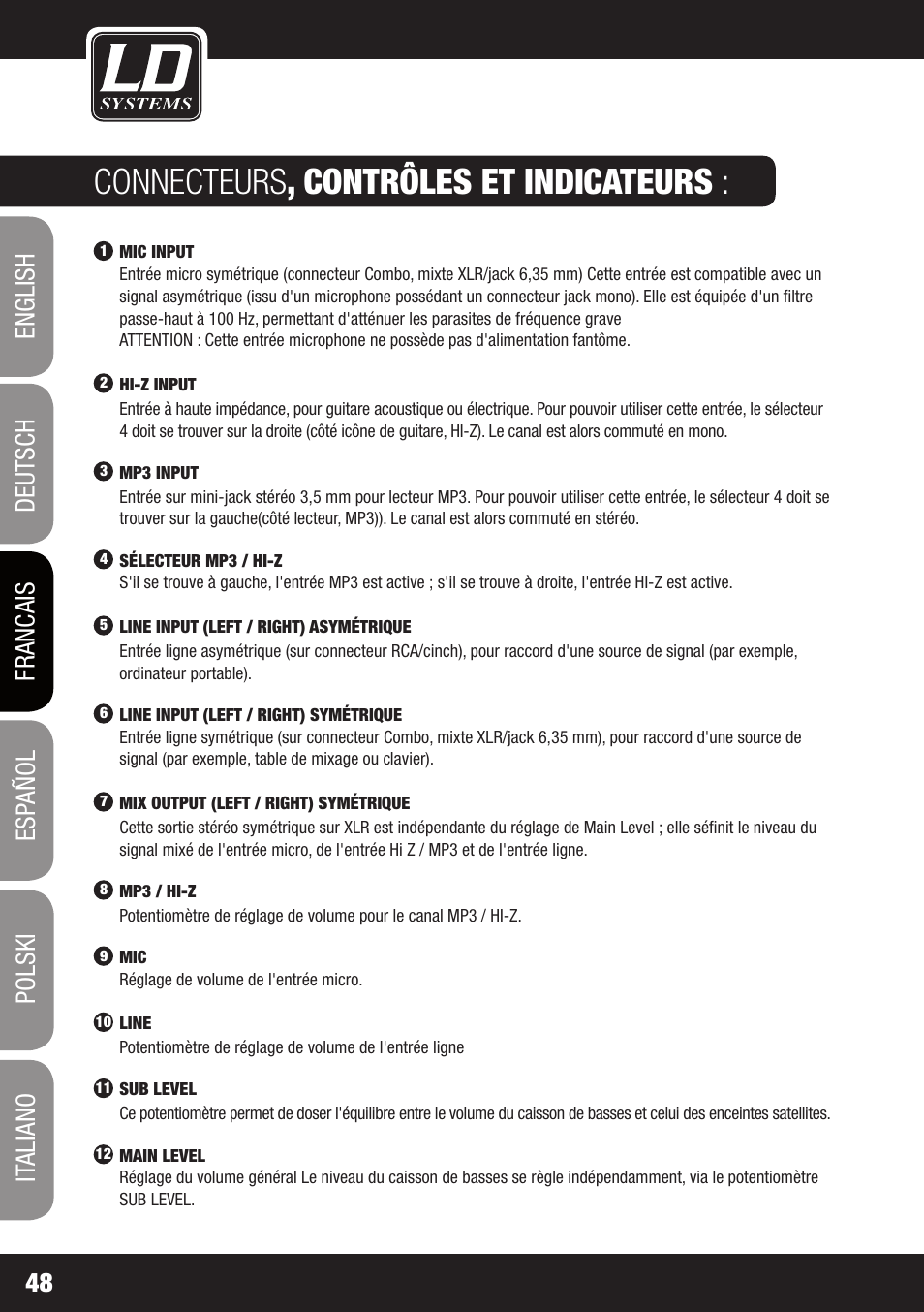 Connecteurs , contrôles et indicateurs | LD Systems MAUI 28 MIX User Manual | Page 48 / 124