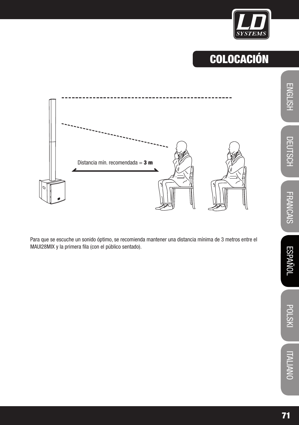 Colocación | LD Systems MAUI 28 MIX User Manual | Page 71 / 124