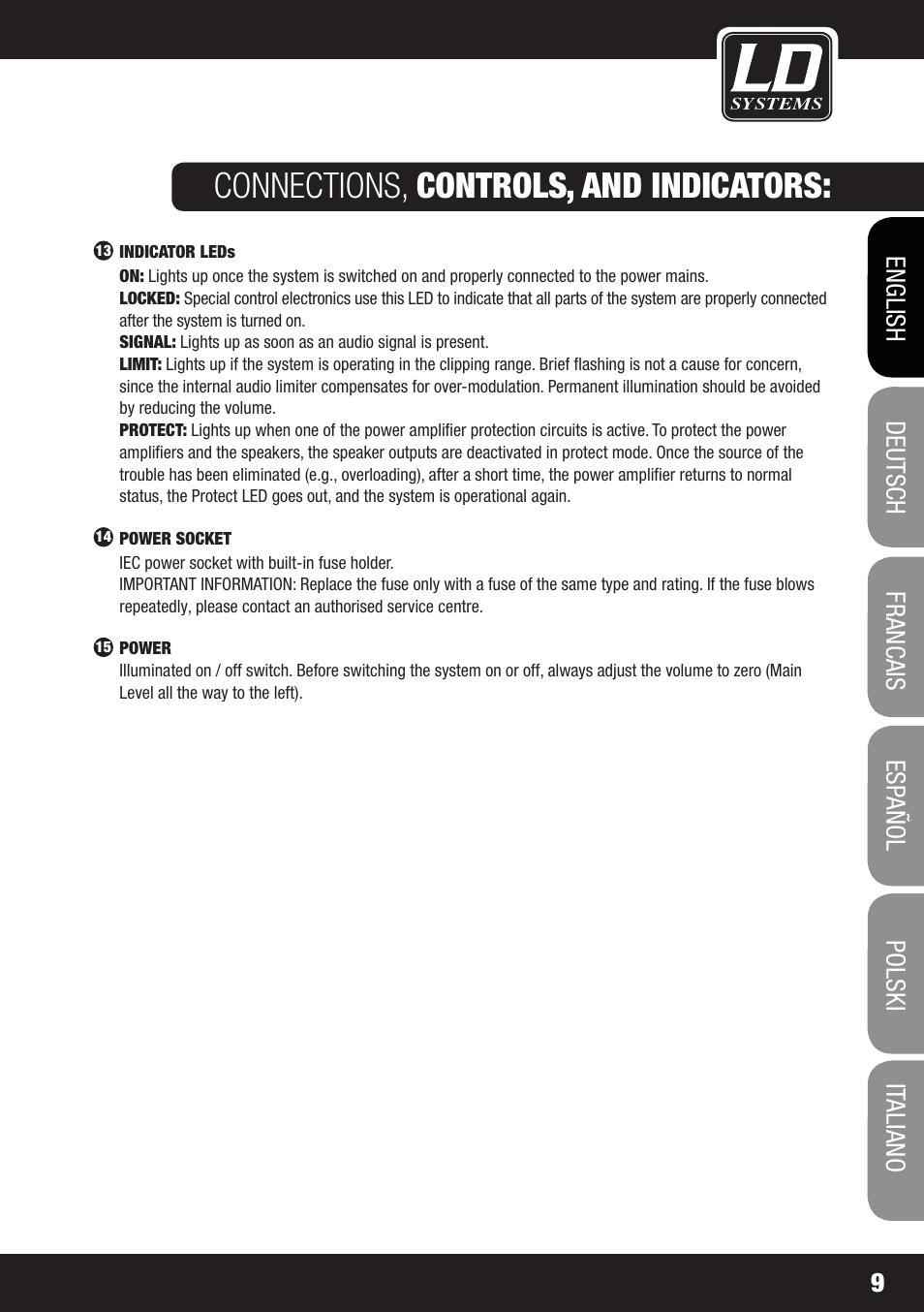 Connections, controls, and indicators | LD Systems MAUI 28 MIX User Manual | Page 9 / 124