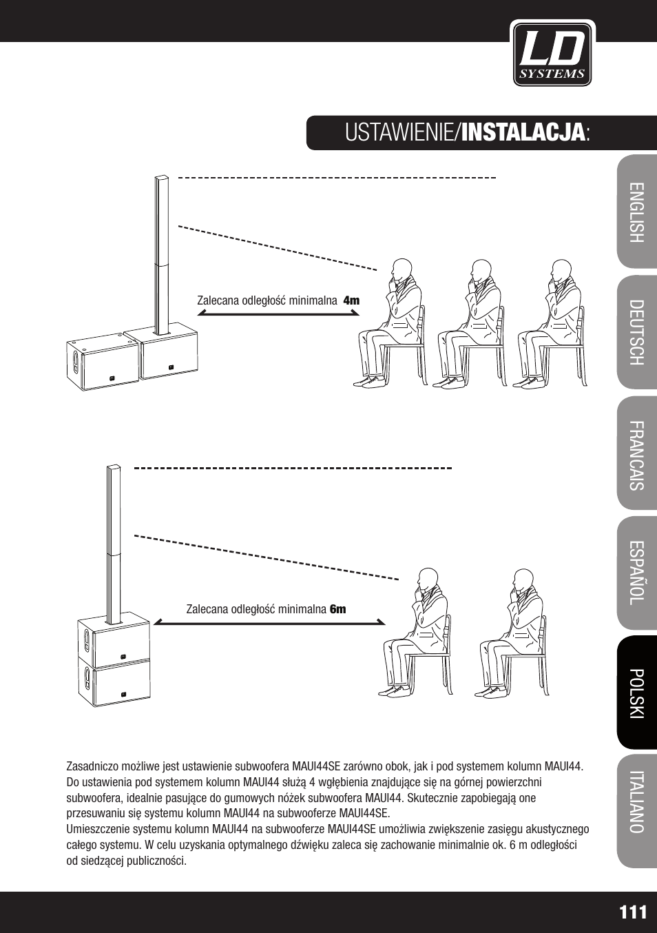 Ustawienie/ instalacja | LD Systems MAUI 44 User Manual | Page 111 / 148