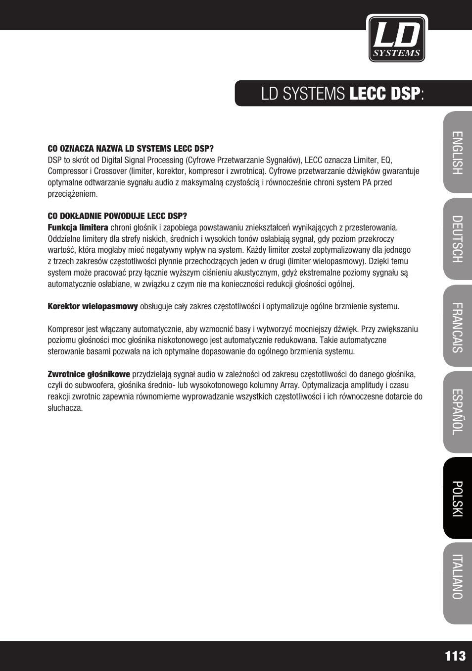 Przykład okablowania : ld systems lecc dsp | LD Systems MAUI 44 User Manual | Page 113 / 148