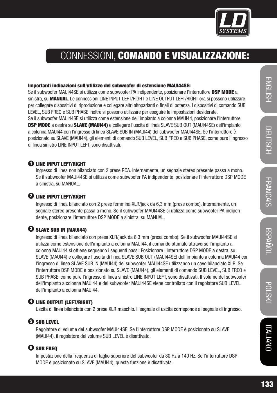 Connessioni, comando e visualizzazione | LD Systems MAUI 44 User Manual | Page 133 / 148