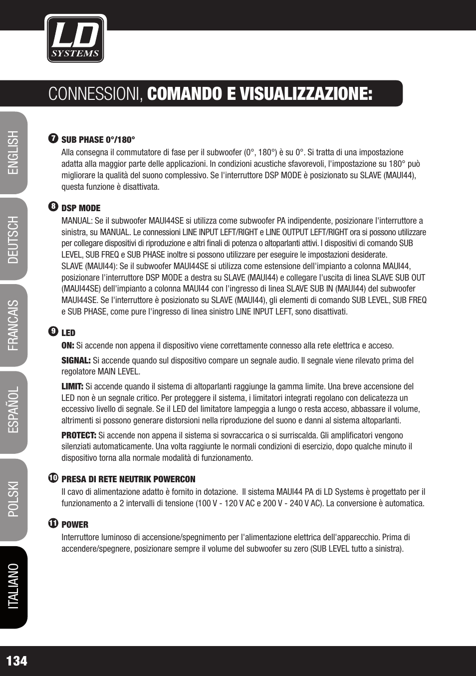 Connessioni, comando e visualizzazione | LD Systems MAUI 44 User Manual | Page 134 / 148