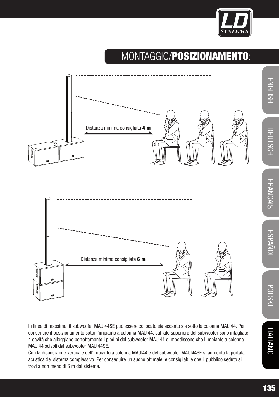 Montaggio/ posizionamento | LD Systems MAUI 44 User Manual | Page 135 / 148