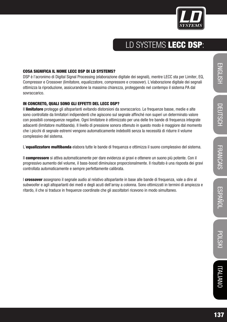 Esempio di cablaggio : ld systems lecc dsp | LD Systems MAUI 44 User Manual | Page 137 / 148