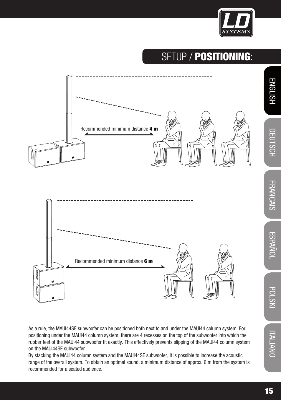 Setup / positioning | LD Systems MAUI 44 User Manual | Page 15 / 148