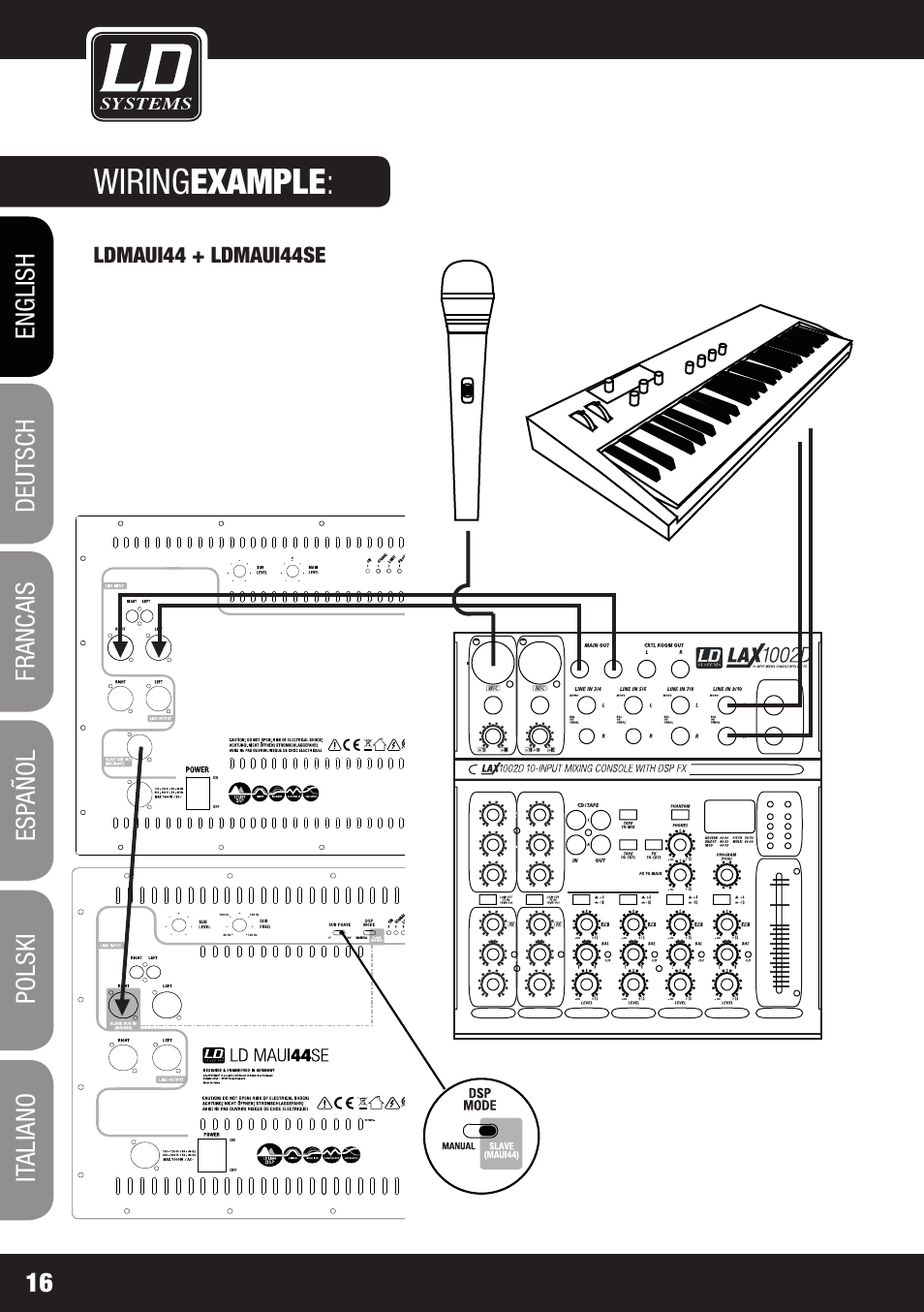 Wiring example, Ldmaui44 + ldmaui44se | LD Systems MAUI 44 User Manual | Page 16 / 148