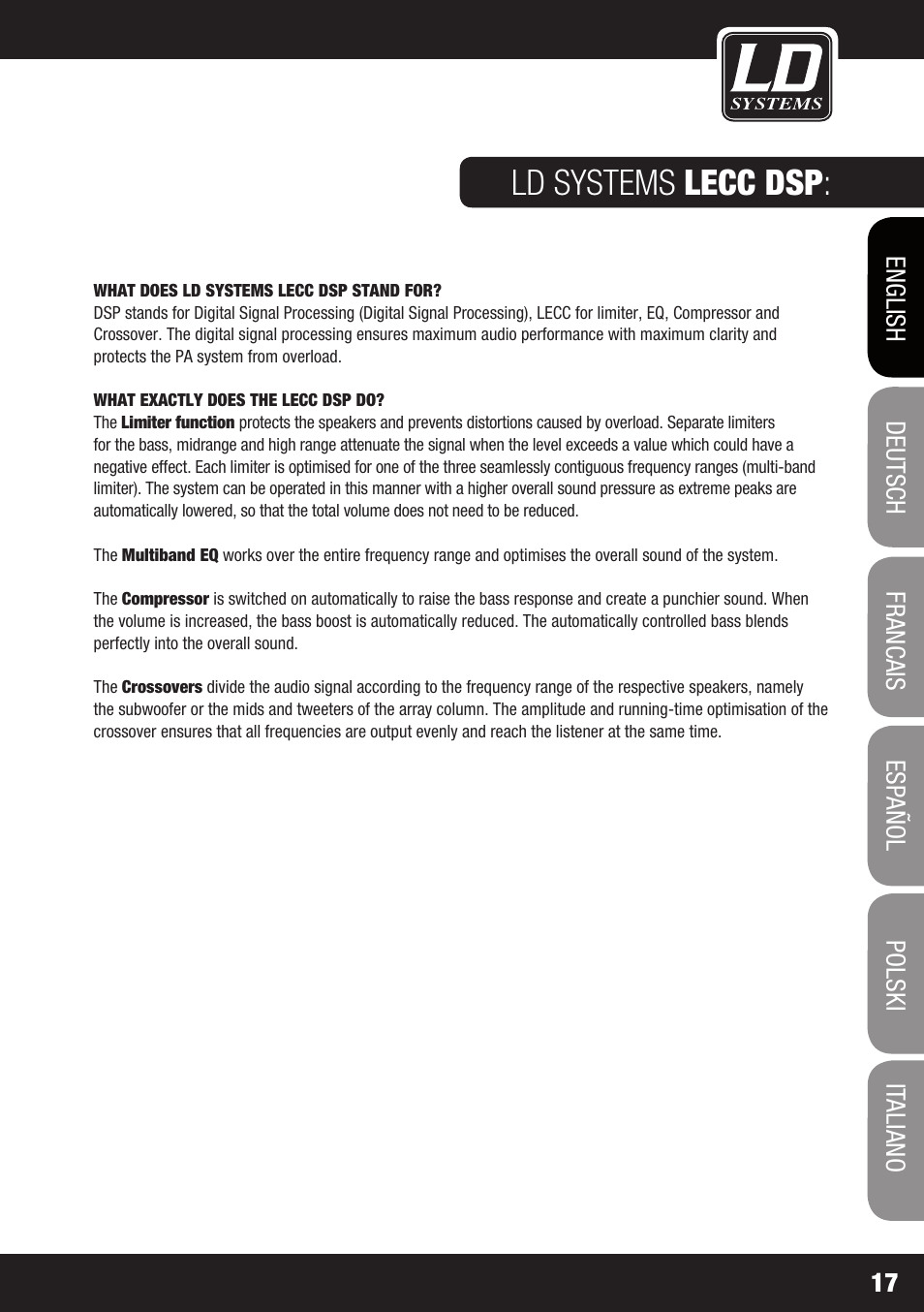 Wiring example : ld systems lecc dsp | LD Systems MAUI 44 User Manual | Page 17 / 148