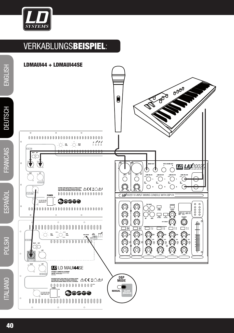 Verkablungs beispiel, Ldmaui44 + ldmaui44se | LD Systems MAUI 44 User Manual | Page 40 / 148