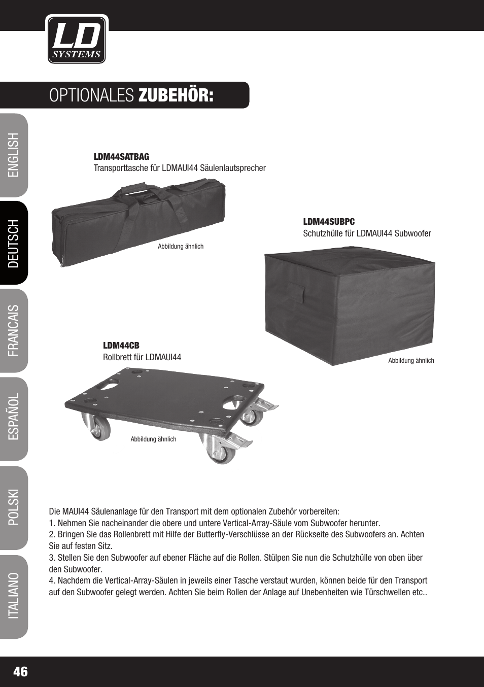 Optionales zubehör | LD Systems MAUI 44 User Manual | Page 46 / 148