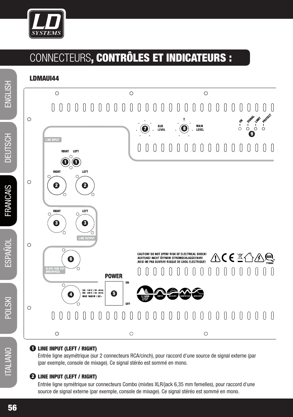 Connecteurs , contrôles et indicateurs | LD Systems MAUI 44 User Manual | Page 56 / 148