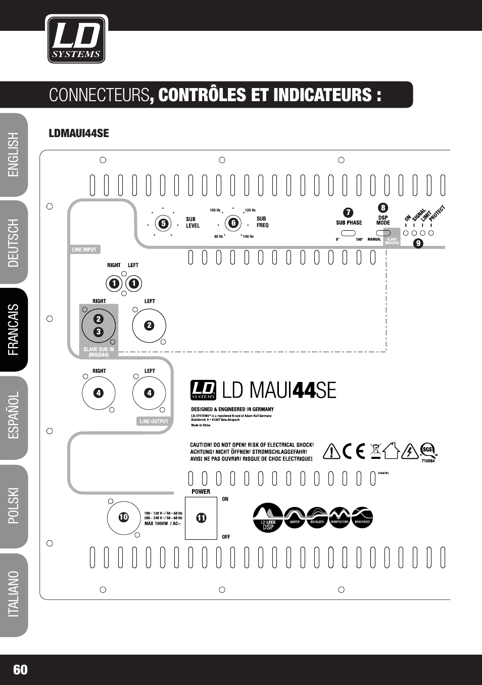 Connecteurs , contrôles et indicateurs | LD Systems MAUI 44 User Manual | Page 60 / 148