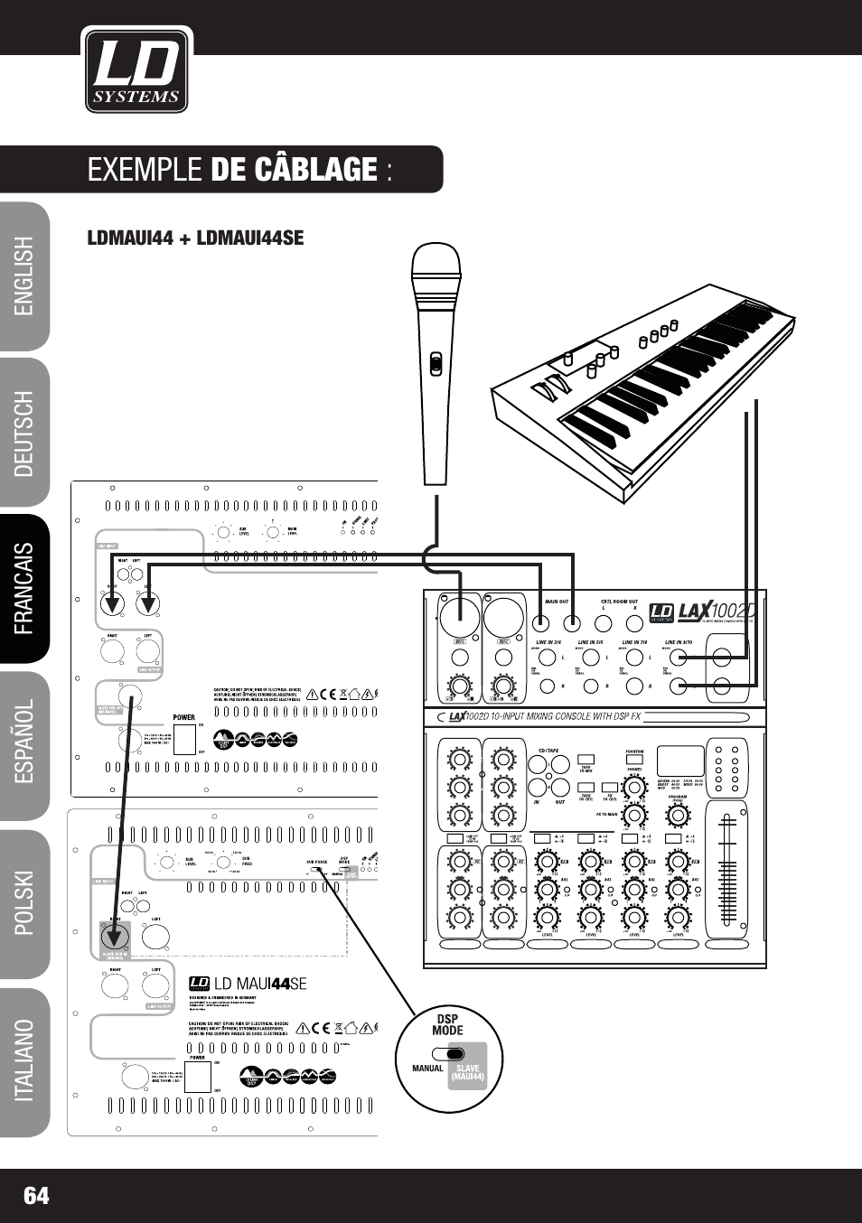 Exemple de câblage, Ldmaui44 + ldmaui44se | LD Systems MAUI 44 User Manual | Page 64 / 148