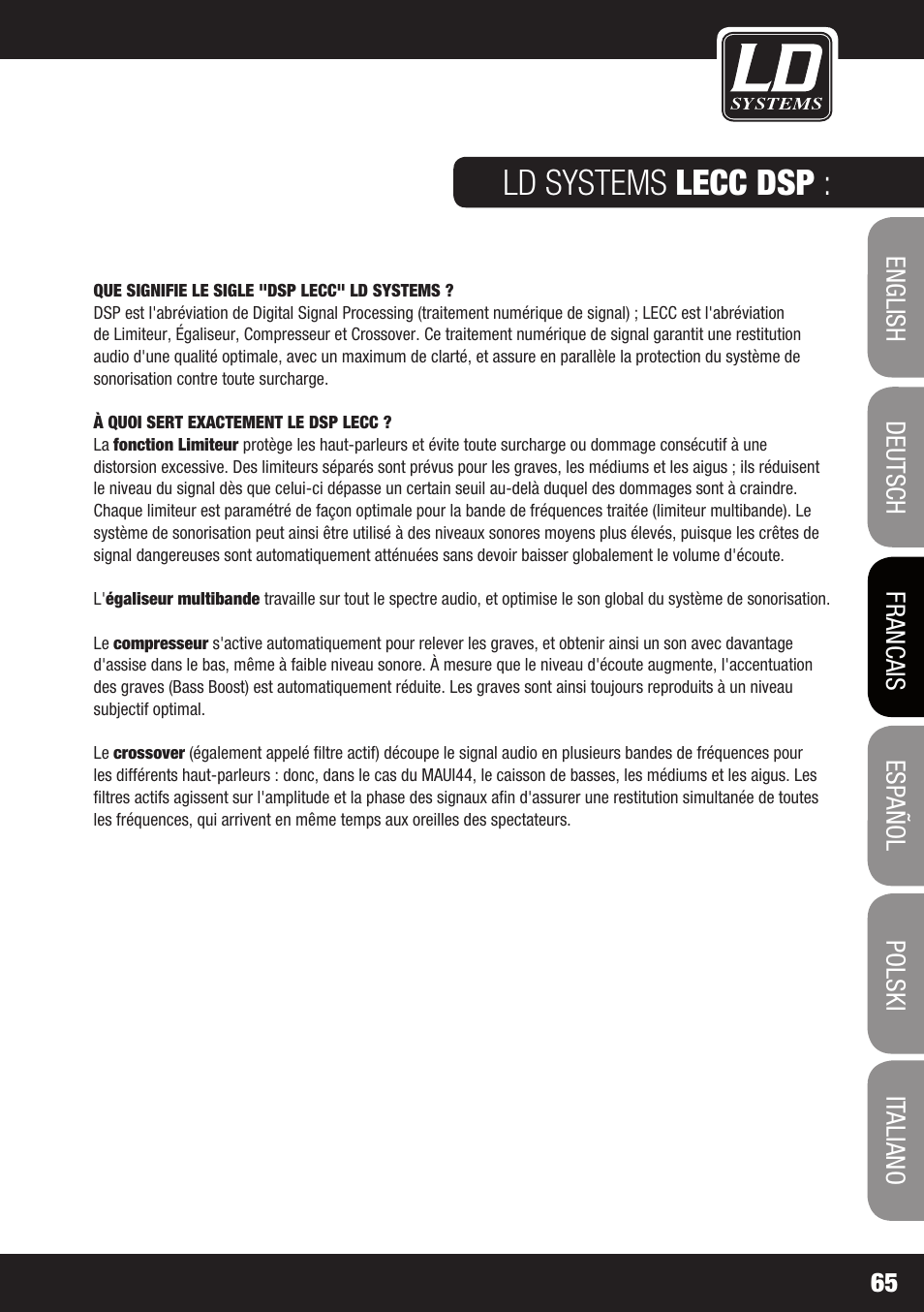 Exemple de câblage : ld systems lecc dsp | LD Systems MAUI 44 User Manual | Page 65 / 148