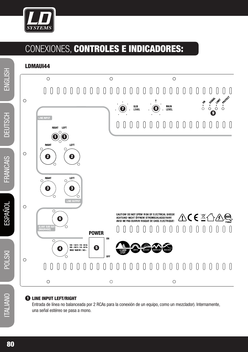 Conexiones, controles e indicadores | LD Systems MAUI 44 User Manual | Page 80 / 148