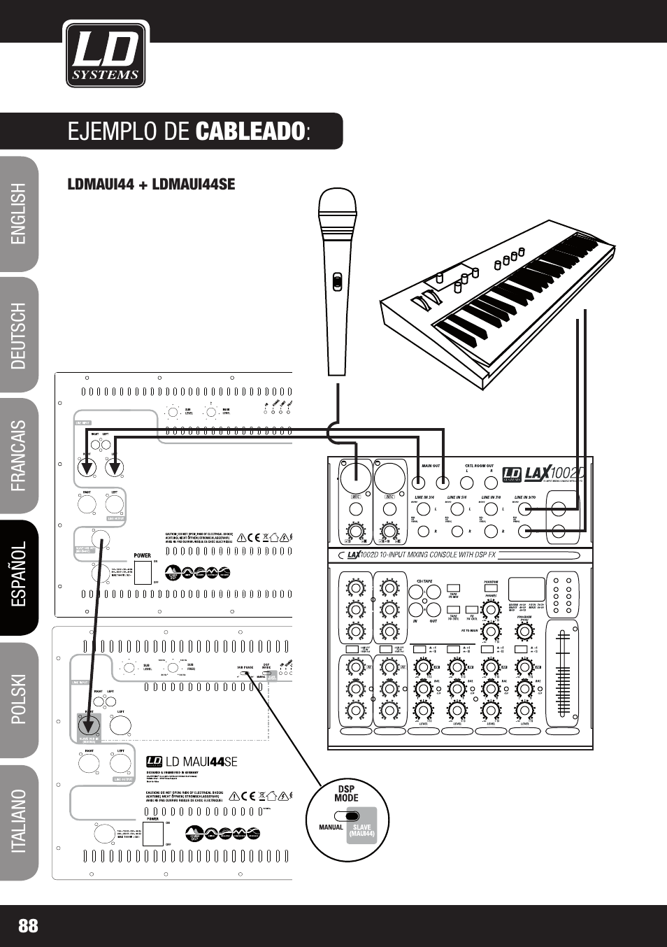 Ejemplo de cableado, Ldmaui44 + ldmaui44se | LD Systems MAUI 44 User Manual | Page 88 / 148