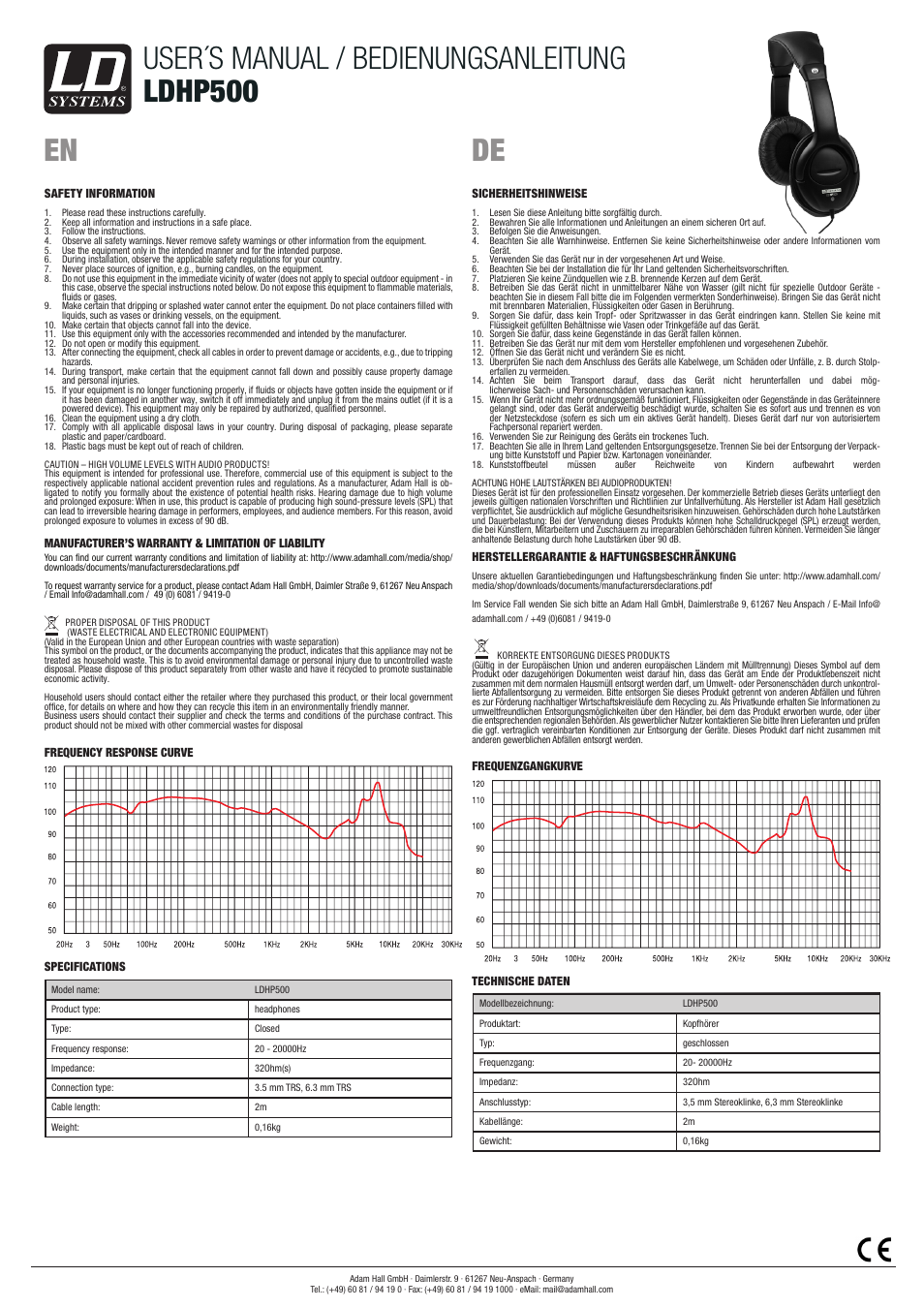LD Systems HP 500 User Manual | 2 pages