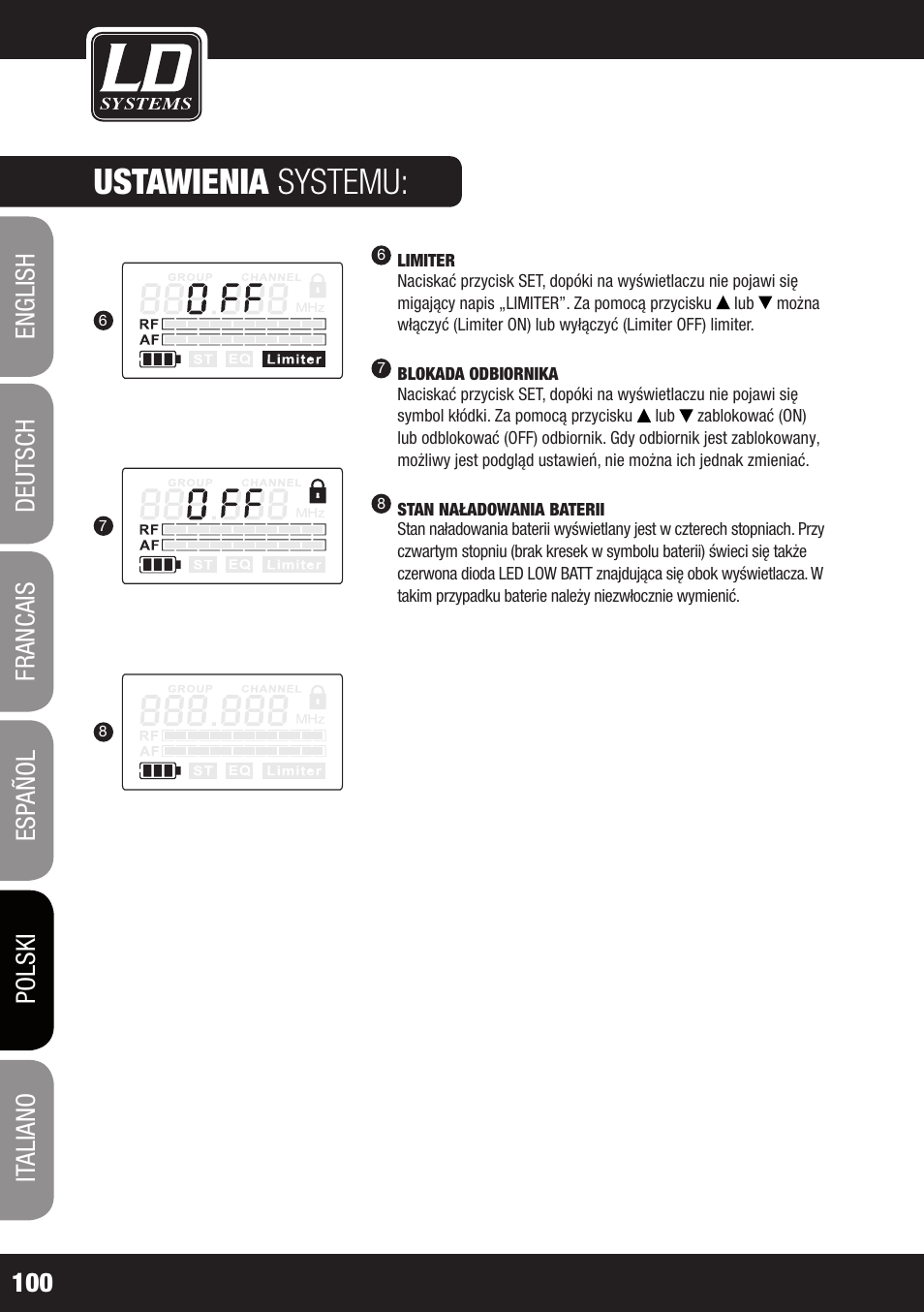 Ustawienia systemu | LD Systems MEI 1000 G2 User Manual | Page 100 / 134