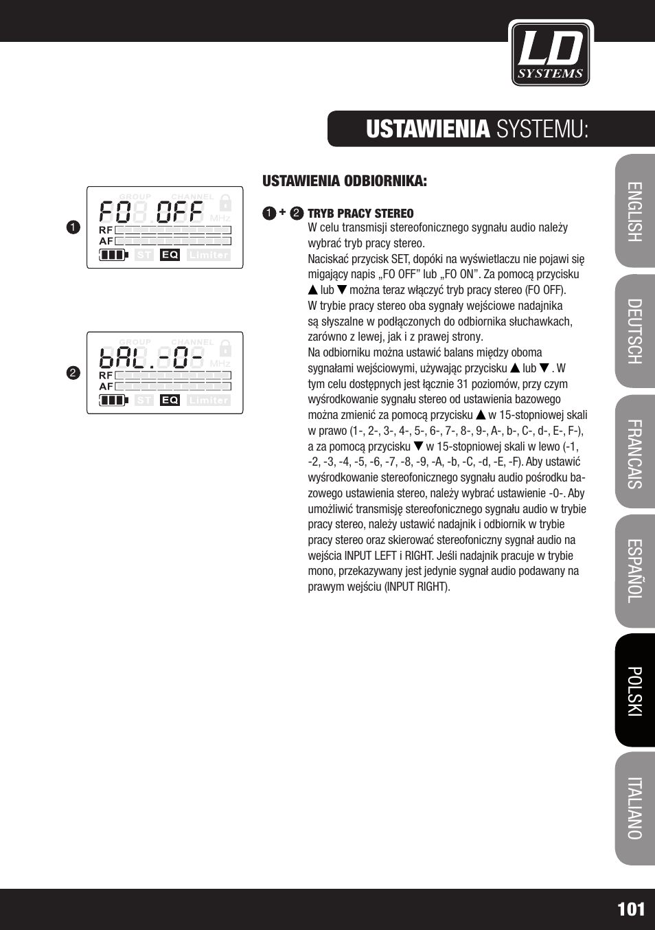 Ustawienia systemu | LD Systems MEI 1000 G2 User Manual | Page 101 / 134
