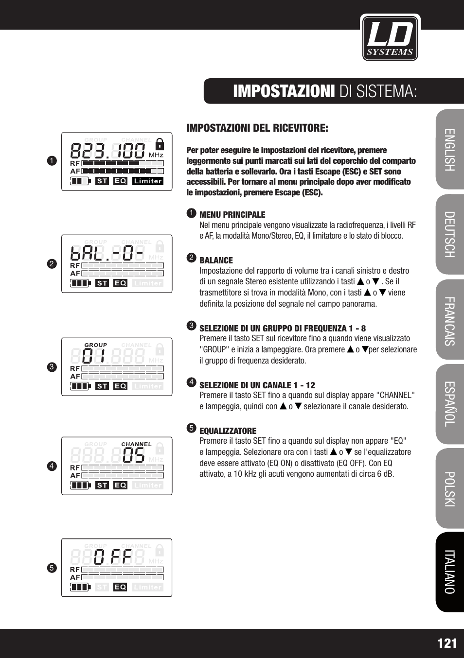 Impostazioni di sistema | LD Systems MEI 1000 G2 User Manual | Page 121 / 134