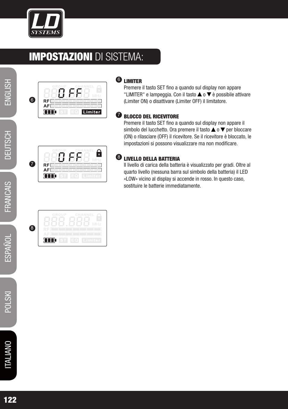 Impostazioni di sistema | LD Systems MEI 1000 G2 User Manual | Page 122 / 134