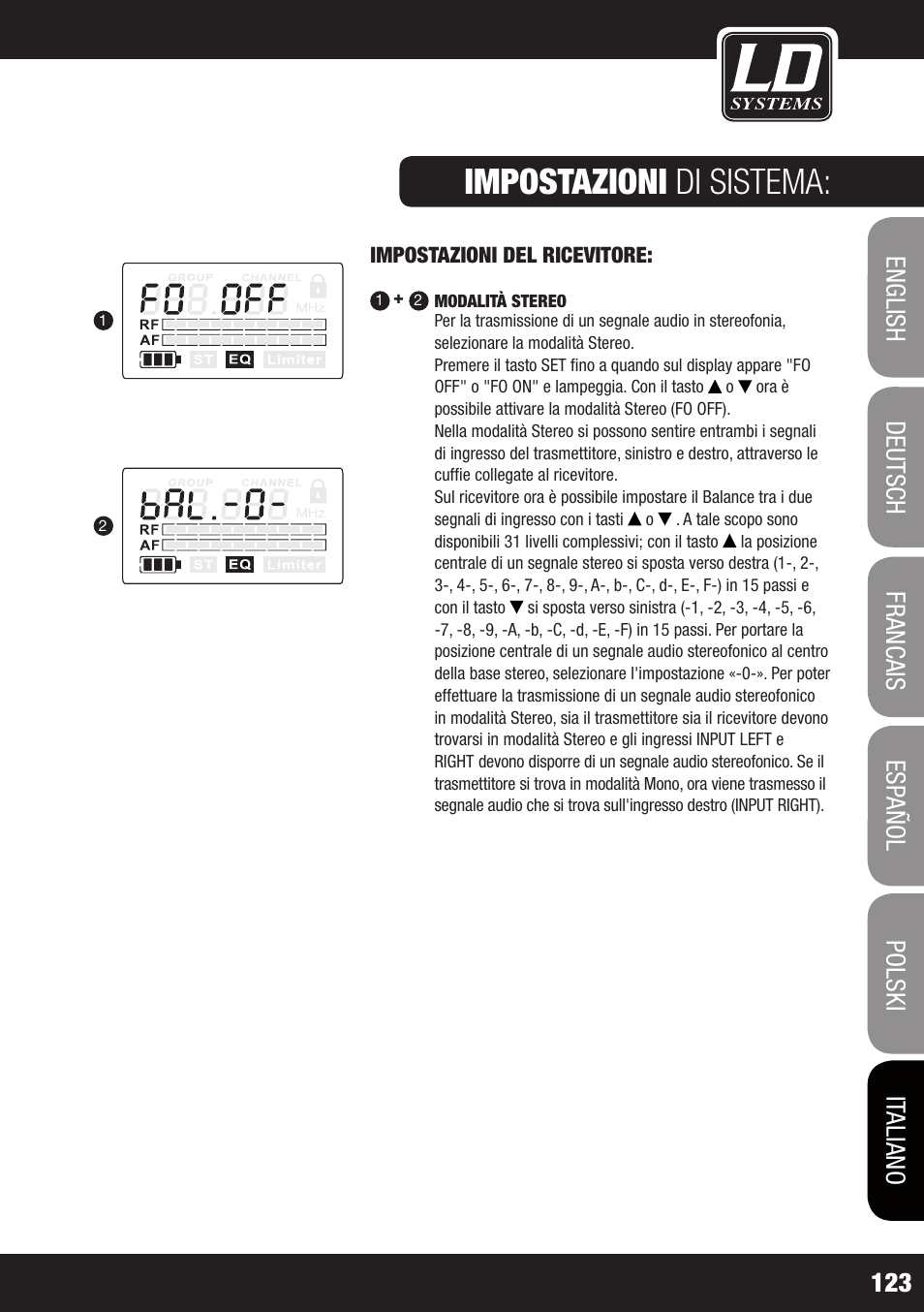 Impostazioni di sistema | LD Systems MEI 1000 G2 User Manual | Page 123 / 134