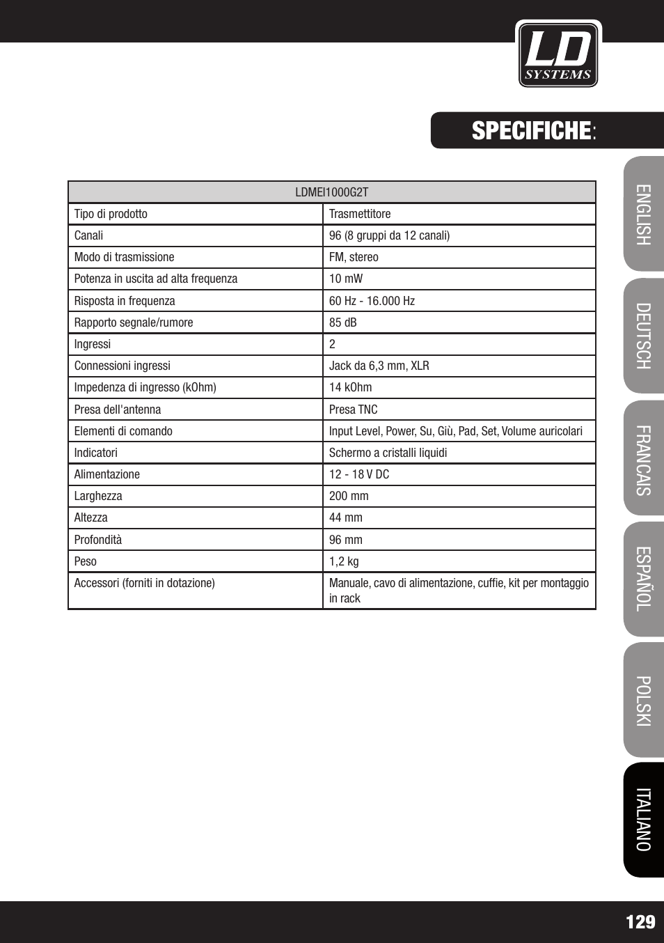 Specifiche | LD Systems MEI 1000 G2 User Manual | Page 129 / 134