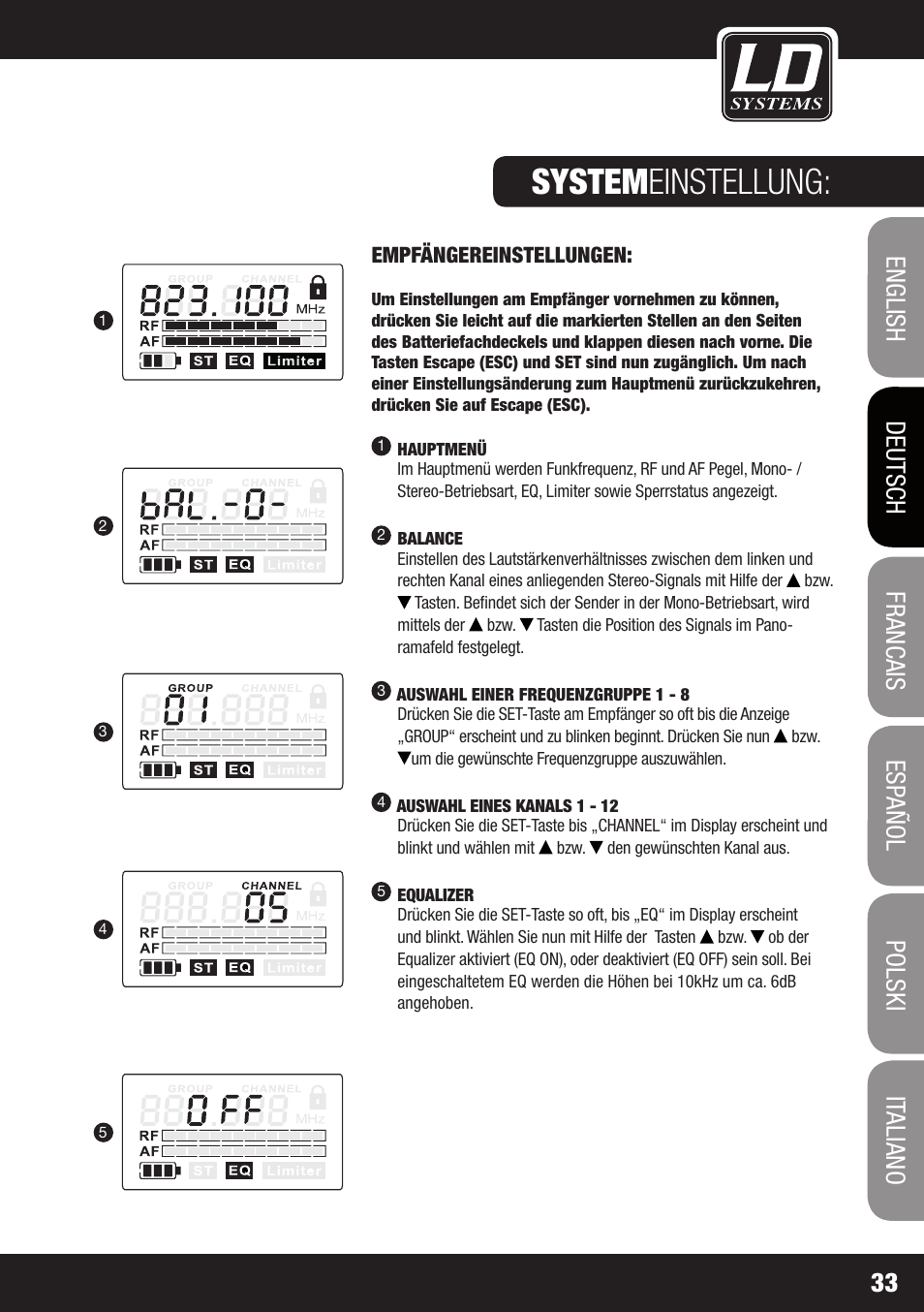 System einstellung | LD Systems MEI 1000 G2 User Manual | Page 33 / 134