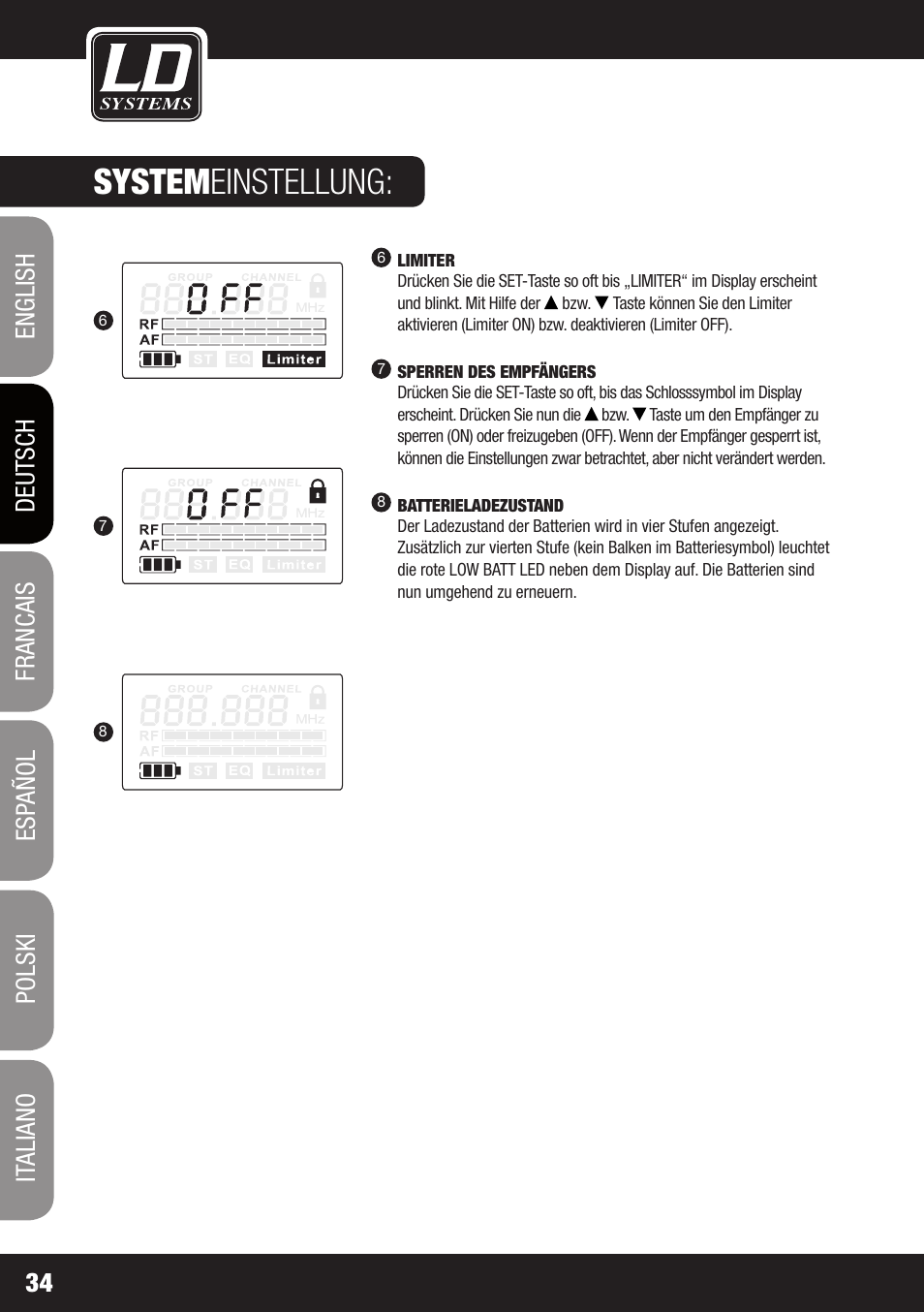 System einstellung | LD Systems MEI 1000 G2 User Manual | Page 34 / 134