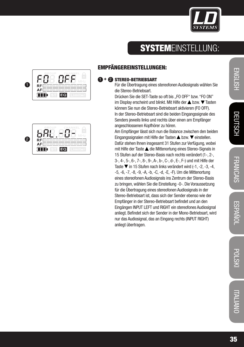 System einstellung | LD Systems MEI 1000 G2 User Manual | Page 35 / 134