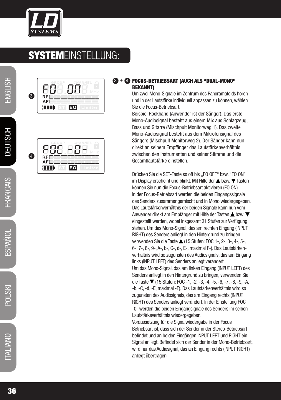 System einstellung | LD Systems MEI 1000 G2 User Manual | Page 36 / 134