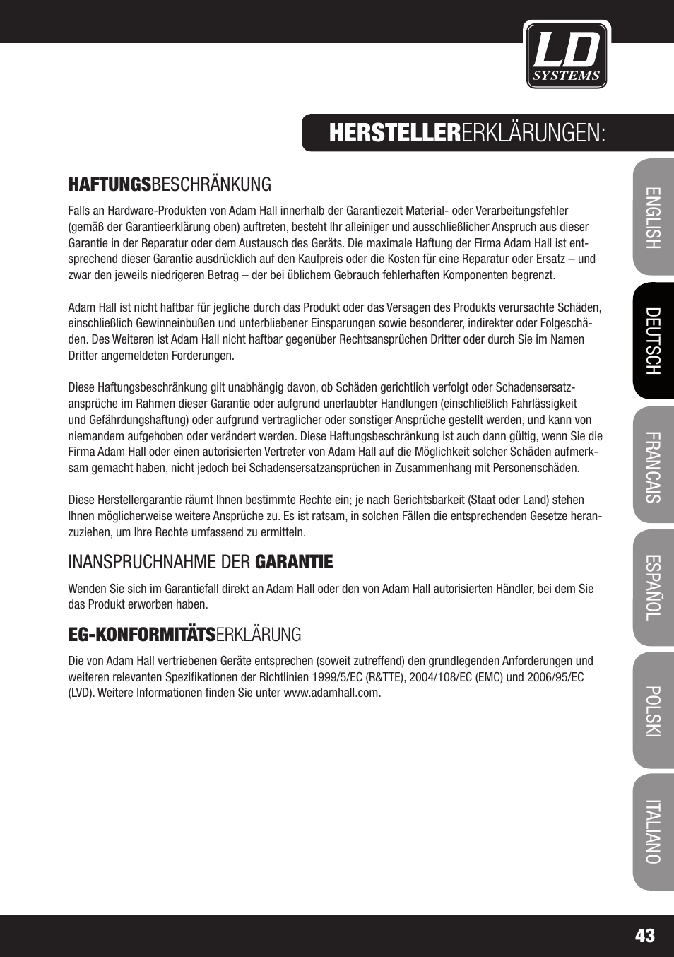 Hersteller erklärungen | LD Systems MEI 1000 G2 User Manual | Page 43 / 134