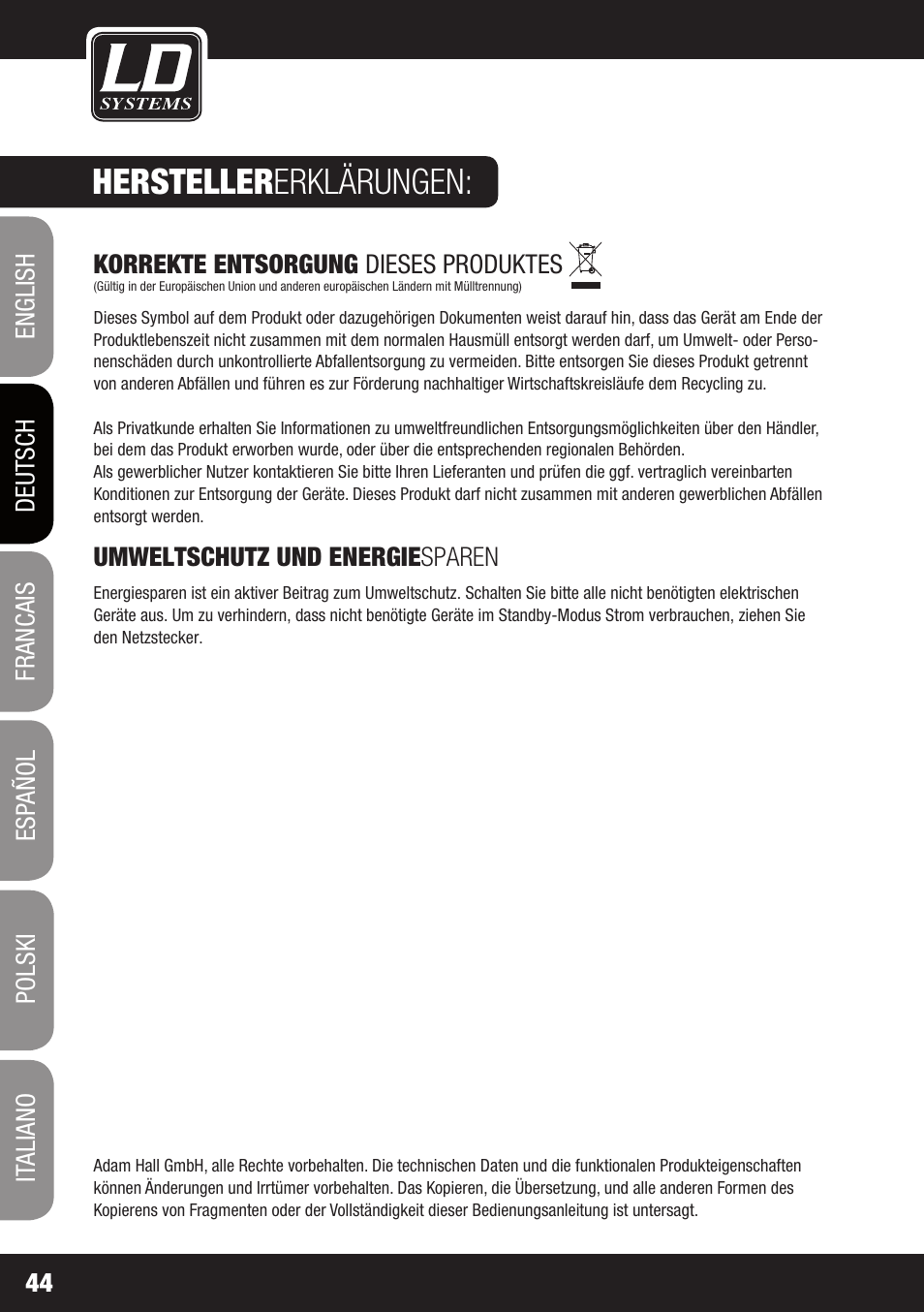Hersteller erklärungen | LD Systems MEI 1000 G2 User Manual | Page 44 / 134