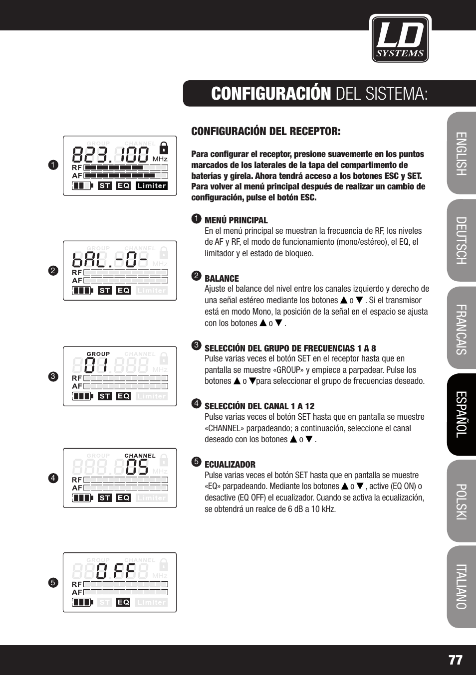 Configuración del sistema | LD Systems MEI 1000 G2 User Manual | Page 77 / 134