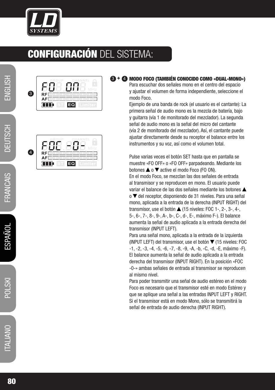 Configuración del sistema | LD Systems MEI 1000 G2 User Manual | Page 80 / 134