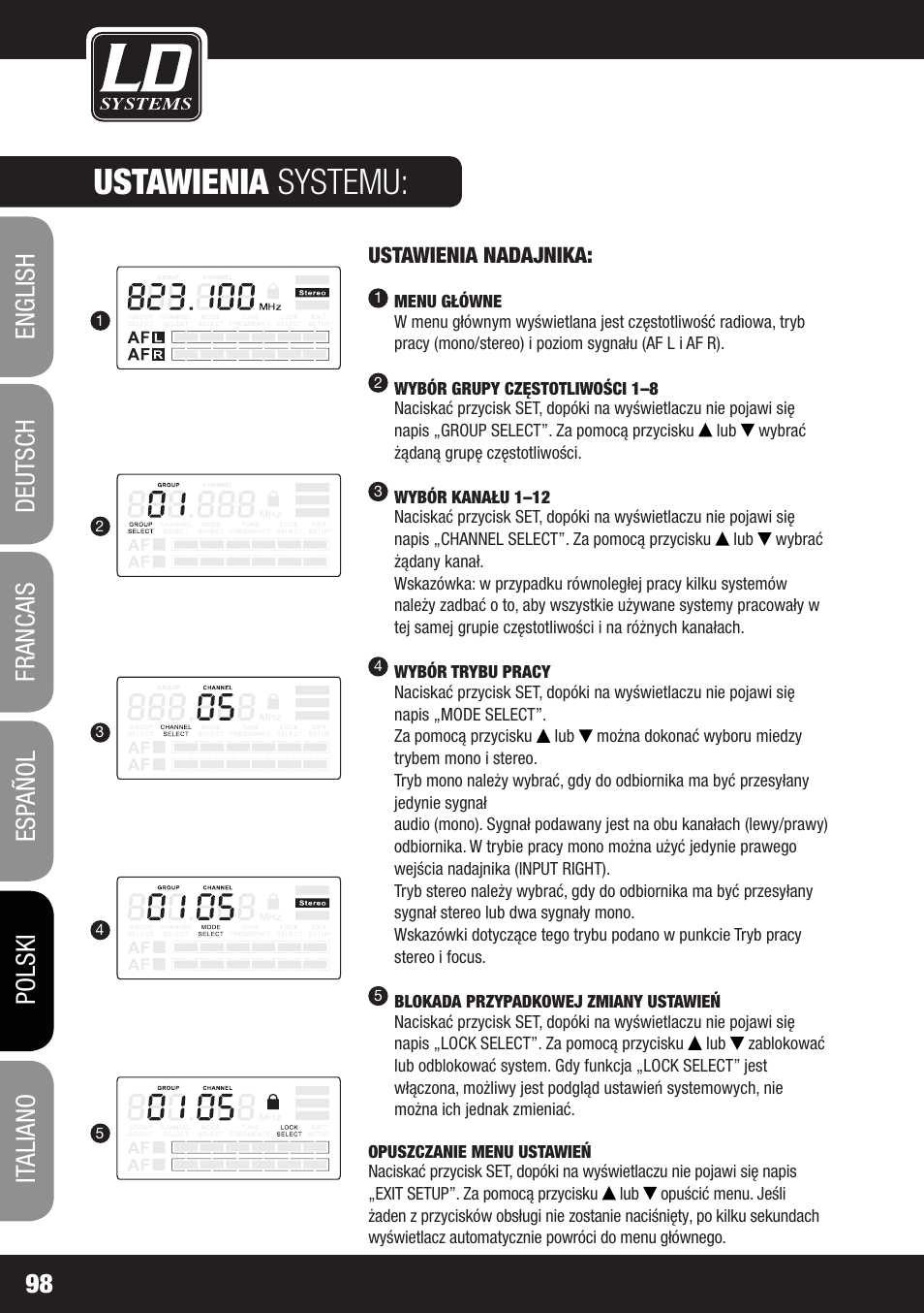 Ustawienia systemu | LD Systems MEI 1000 G2 User Manual | Page 98 / 134