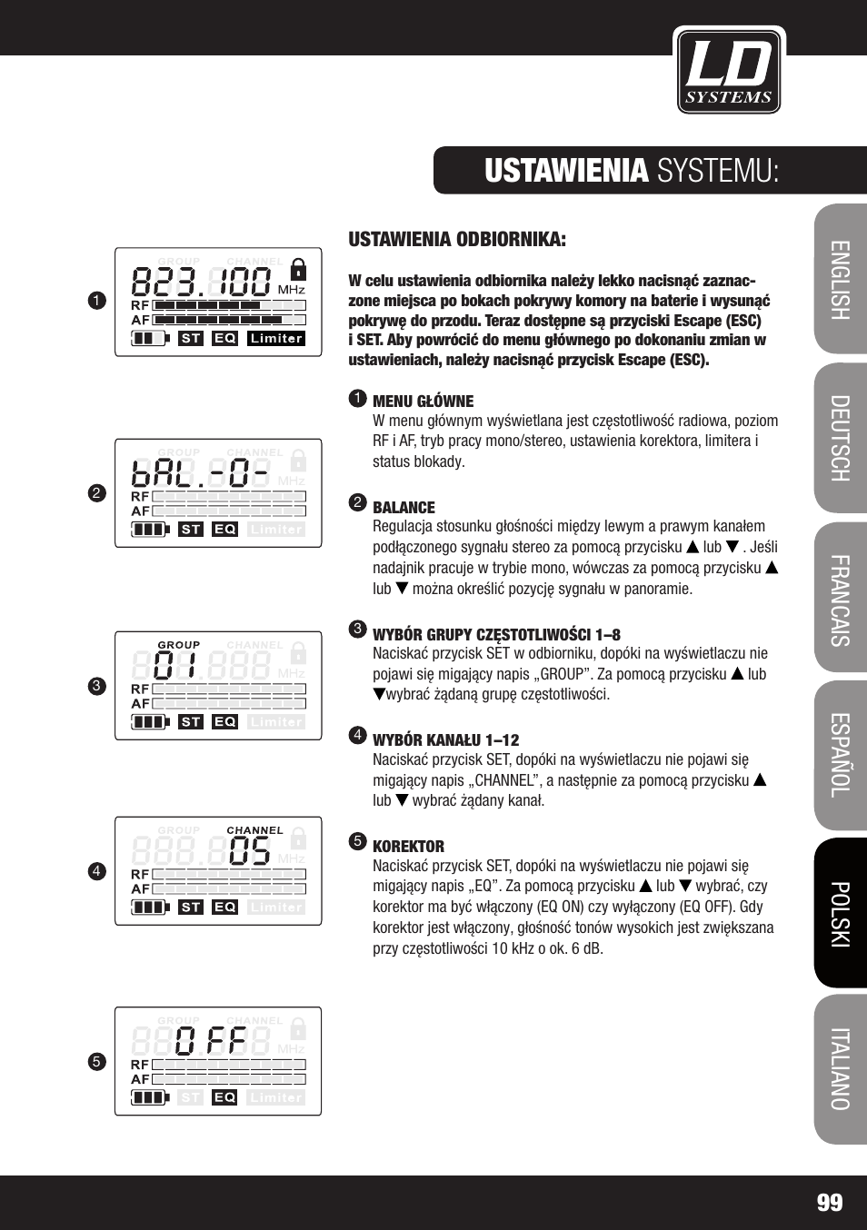Ustawienia systemu | LD Systems MEI 1000 G2 User Manual | Page 99 / 134