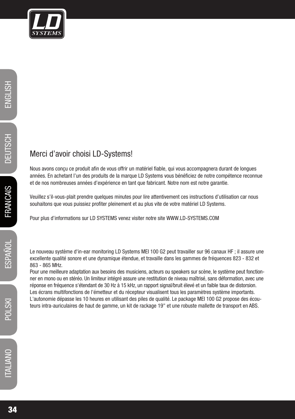 LD Systems MEI 100 G2 User Manual | Page 34 / 100