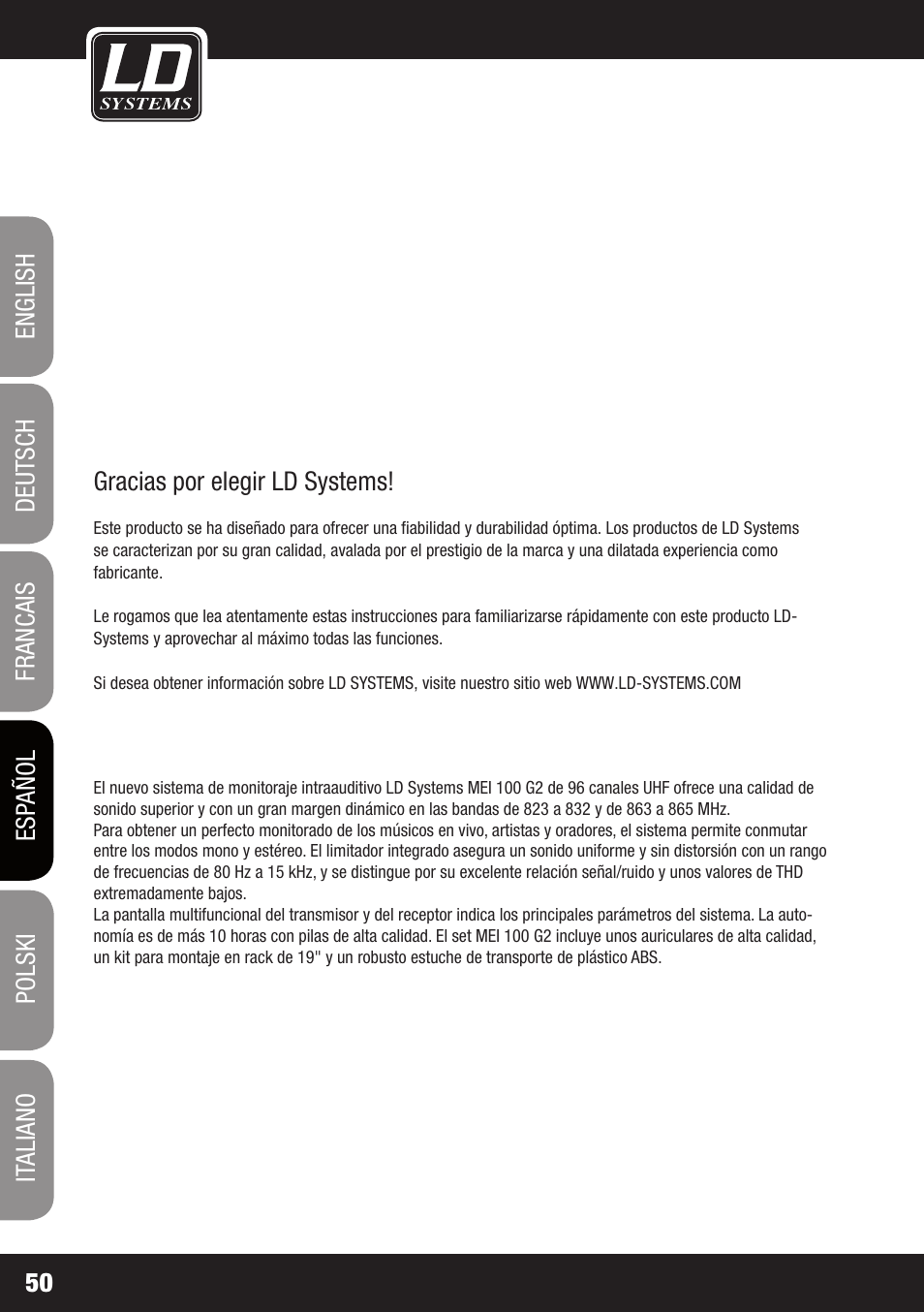 LD Systems MEI 100 G2 User Manual | Page 50 / 100