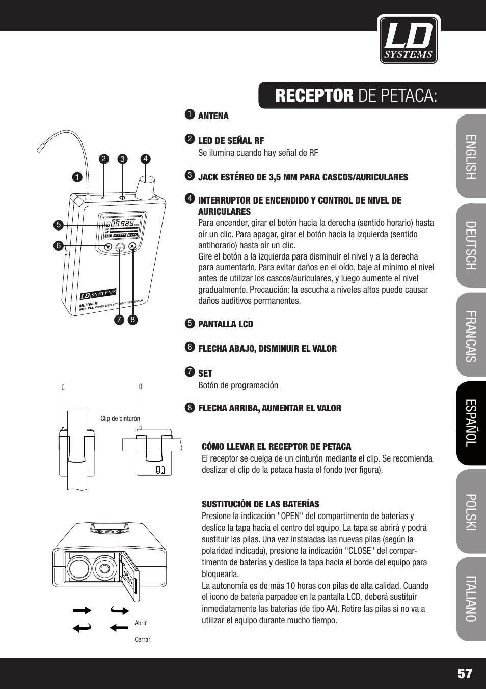 Receptor de petaca | LD Systems MEI 100 G2 User Manual | Page 57 / 100
